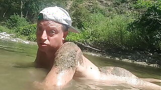 Naturist Boys Mud River Day Out - boy gets all wet and messy