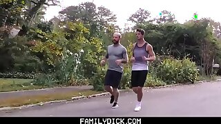 FamilyDick - Older tattooed muscle daddy coaches virgin stepson on thick cock